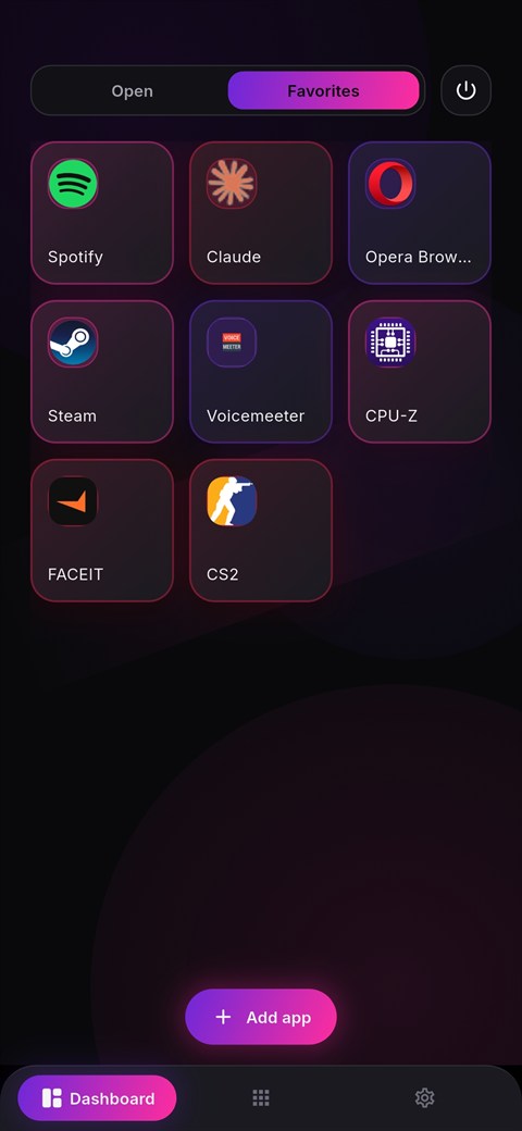 LanqDeck Favorites tab — a customizable deck of favorite apps